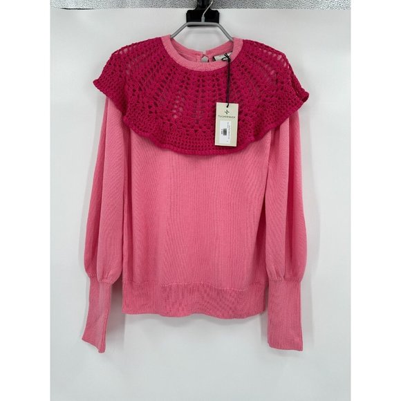 Tuckernuck Sweaters - Tuckernuck Mixed Berry Pink Crochet Bettina Sweater sz M NWT Long Sleeve Collar